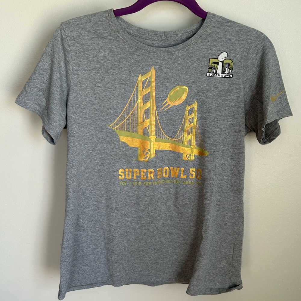 Nike women’s Gray Super Bowl 50 T-Shirt with Gold Design 2016 Denver Broncos L